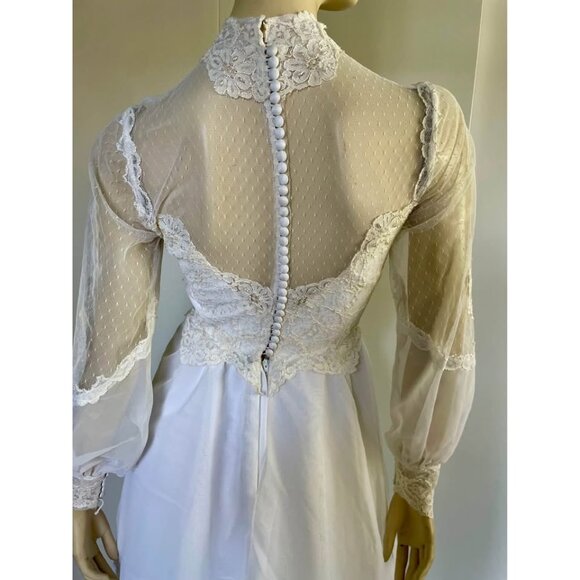 Vintage Weddjng Dress, Size S, 1980s High Neck Lace - Picture 6 of 9